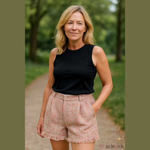 Eloquii Women's Pink Tweed sparkly Shorts with fringe hem size 16